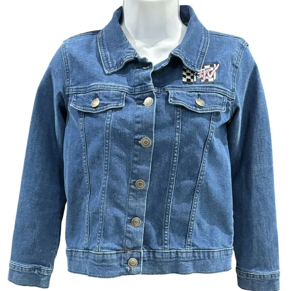 MTV Logo Denim Jacket‎ Kids Large 10-12 80s Retro Music Video Costume Jean Patch